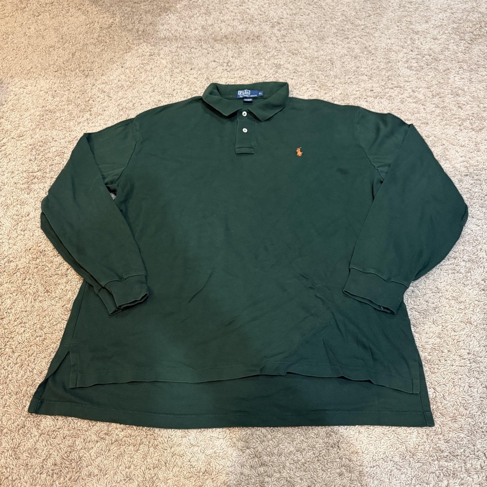 Polo Ralph Lauren Polo Shirt Mens XL Forest Green Long Sleeve Cotton‎ Pony Logo